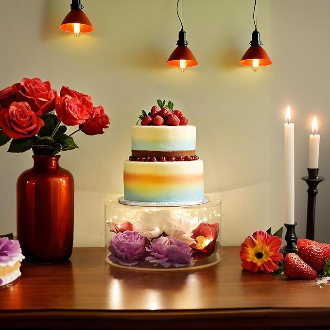 2Pcs Acrylic Cake Display Stand 8'' 12'' Round 2Tier Clear Cylinder Cake Box for Wedding Birthday Party Decor (8 /12 Inch)