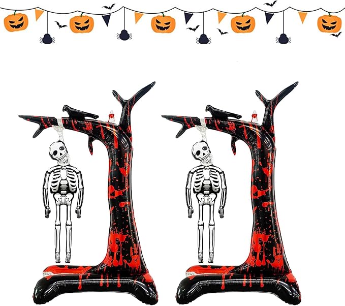 2 Pcs Halloween Decorations Balloon Scary Skeleton Standable Foil Balloons 55in Day of Death Spooky Large Punch Inflatable Decorations for Indoor/Outdoor Halloween Party Supplies