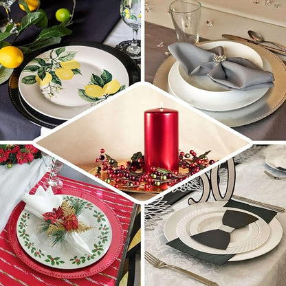 Efavormart Pack of 6 13" White Round Acrylic Beaded Charger Plates for Tabletop Decor Holiday Wedding Catering Event Decoration