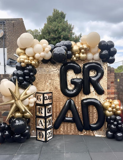 Black and Gold balloon Arch Garland Kit - Black Gold White Balloons with Sand White, Metallic Champagne Balloon, Star Foil Balloons for Graduation Birthday Wedding Party Decorations, 125Pcs