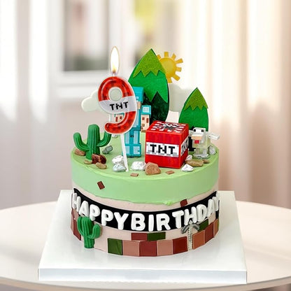 TNT Themed Birthday Candles for Boys Girls, Craft Pixels Cake Topper,Number 4 TNT Cake Toppers，Pixel Birthday Cake Candle,Kids Themed Birthday Party Supplies(Number 4)