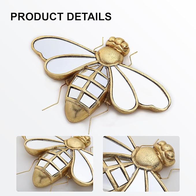 Decorative Bug Insects Beetle Mirrors - Gold Resin Little Bee Glass Wall Decor, Perfect for Victorian and European Themed Homes