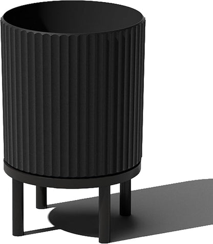 Veradek Demi Series Round Planter w/Stand for Porch/Patio | Durable Plastic-Stone Composite & Wooden Stand | Modern Décor for Tall Plants, Flowers
