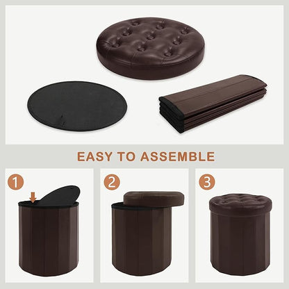 CAROLMADE Round Storage Ottoman, PU Leather Folding Footrest Stool