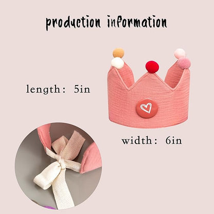 Cute Pink Girls Crown Hat with 1-10 Number Badges - Soft Fabric Tiara for Birthday Party Hat Dress Up, Princess Photo Prop