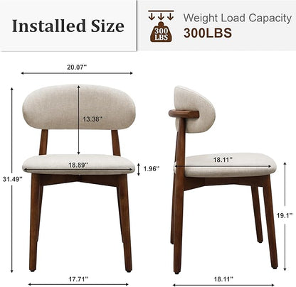Farmhouse Dining Chairs Set of 2, Mid Century Modern Fabric Upholstered Kitchen Chairs, Wooden Dining Room Chair with Curved Back for Kitchen Dining Room Restaurant Cafe, Warm Gray (Only Chairs)