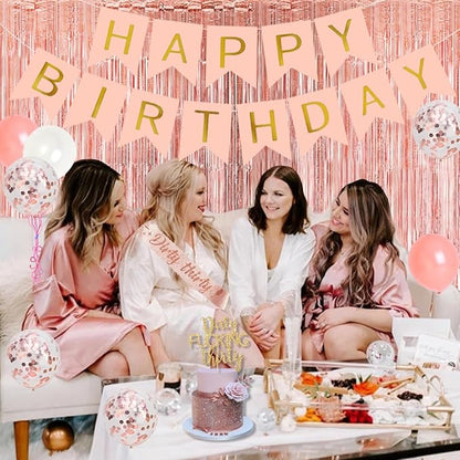 30th Birthday Party Decorations for Her, Rose Gold Dirty Thirty Banner Balloon Sash Cake Topper, 30 Years Old Birthday Party Supplies for Women