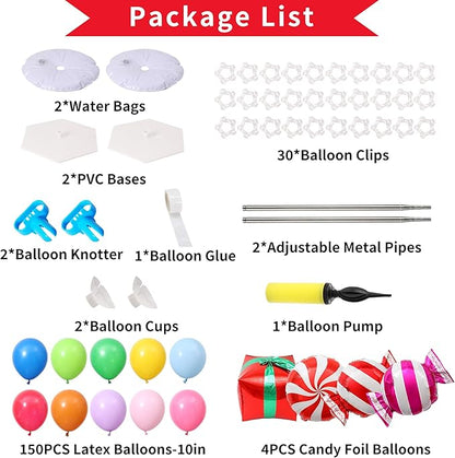 Rainbow Candy land Balloon Column Stand Kit Set of 2, 7 Feet Height Balloon Towers Set of 2 with Candy Gift Box Foil Balloons for Sweet Baby Shower Christmas Candyland Party Decorations