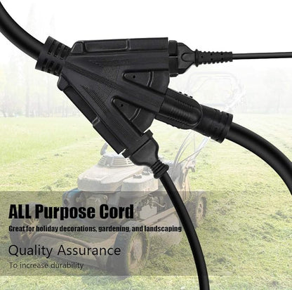 10FT 12/3 Outdoor Extension Cord, Heavy Duty 3-Outlet SJTW Indoor/Outdoor Three-Prong Power-Cord 12-Gauge Grounded 15-Amp 1875 Watts