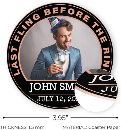 60 Pack Personalized Bachelor Party Coasters, Custom Cardboard Drink Coasters with Photo Print and Text, Fun Bachelor Party Favors and Gifts, 3.95" Round, Design 4