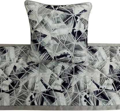 The HomeCentric King/Queen/Twin Grey Decorative Full 68"x18" Bed Runner with Pillow Cover, Print & Embroidery Bed Scarf on Cotton Fabric - Grey Angular