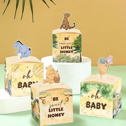 QZCYU 24pcs Winnie Baby Shower Decorations, Pooh Party Decorations, Baby Shower Table Sign Centerpieces, Animal Party Favor Boxes for Baby Showers, Birthdays, and Gender Reveals
