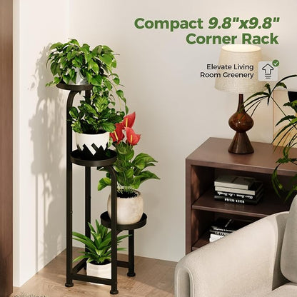 Bamworld Tall Plant Stand Indoor Outdoor, Corner Metal Flower Pot Stands for Multiple Plants, 3 Tier Heavy Duty Plant Shelf for Patio Garden Balcony Living Room Bedroom