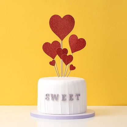35 pcs Glitter Red Heart Cake Toppers Picks for Sweet Love Theme Wedding Engagement,Valentine's Day Bridal Shower Mother's Day Party Cake Decors (Red heart)