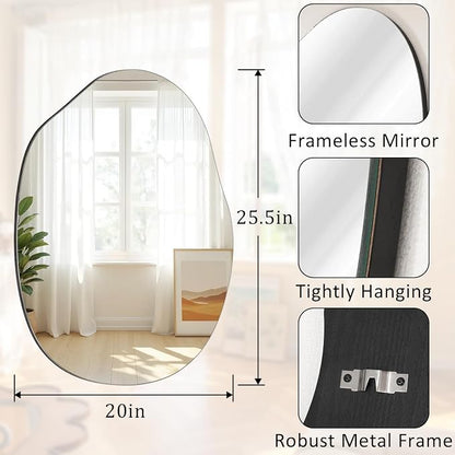 Bathroom Wall Mirror Wood Framed Modern Decorative Irregular Asymmetrical Mirrors for Bedroom Living Room Entryway Dressing Table Wall Decoration Room Decor 26" L x 18" W