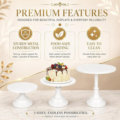 3-Pack White Metal Cake Stand Set, 8/10/12 Inch Tiered Display Stand with Pedestal Base for Wedding, Birthday, Baby Shower, Party Dessert Table