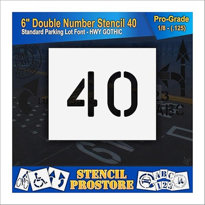 Pavement, Curb, and WheelStop Stencils - 6 inch Double Number Stencil - (40) - 6" x 9" x 1/8" (128 mil) - Pro-Grade