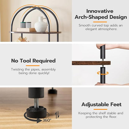 HOOBRO 5 Tier Open Bookshelf, Industrial Arched Bookcase Display Shelf Rack