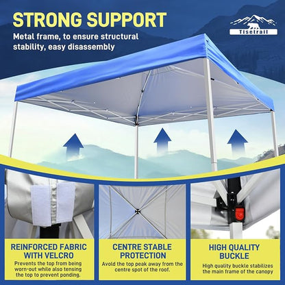 10x10ft Pop Up Canopy Tent - Instant Shelter, Easy Outdoor Sun Shade for Events, Parties, Camping, Portable Outdoor Canopies, Silver Coated Top UPF 50+, 4 Weight Bags - Blue