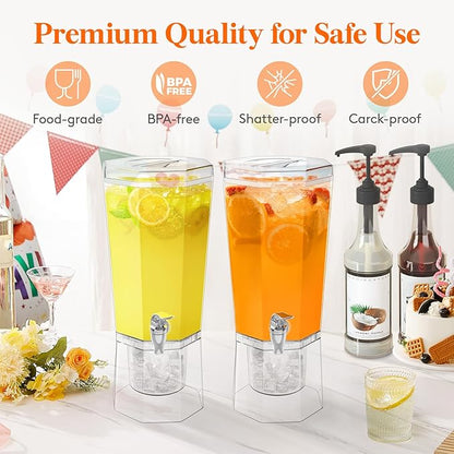 Lifewit 1 Gallon (128 OZ) Drink Dispensers for Parties 2 Pcs, 4L Plastic Beverage Containers with Stand for Juice/Tea/Soda/Water, Clear Ice Lemonade Dispensers with Lid & Leak-proof Spigot