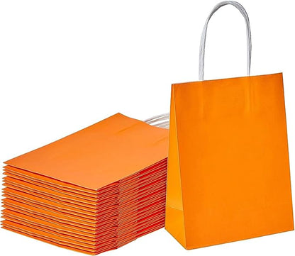SUNCOLOR 25 Pieces Mini Goodie Bags Orange, 5.9 x 4.7 x 2.4 Inches Gift Bags with Handles for Party Favor Bags Halloween Candy Bags