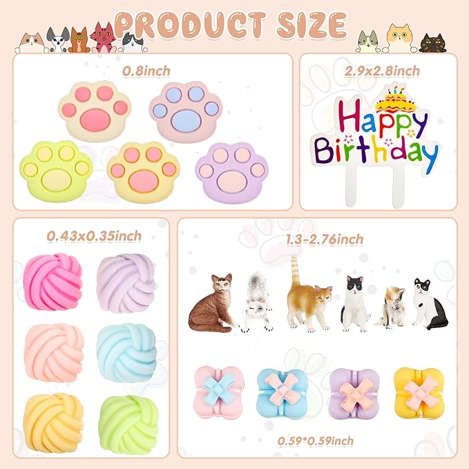 26 Pcs Cat Cake Topper Cute Figurines Happy Birthday Paw Cake Toppers Party Decoration Mini Set for Birthday Party Garden Home Shower Supplies(Handsome Cat)