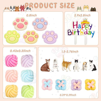 26 Pcs Cat Cake Topper Cute Figurines Happy Birthday Paw Cake Toppers Party Decoration Mini Set for Birthday Party Garden Home Shower Supplies(Handsome Cat)
