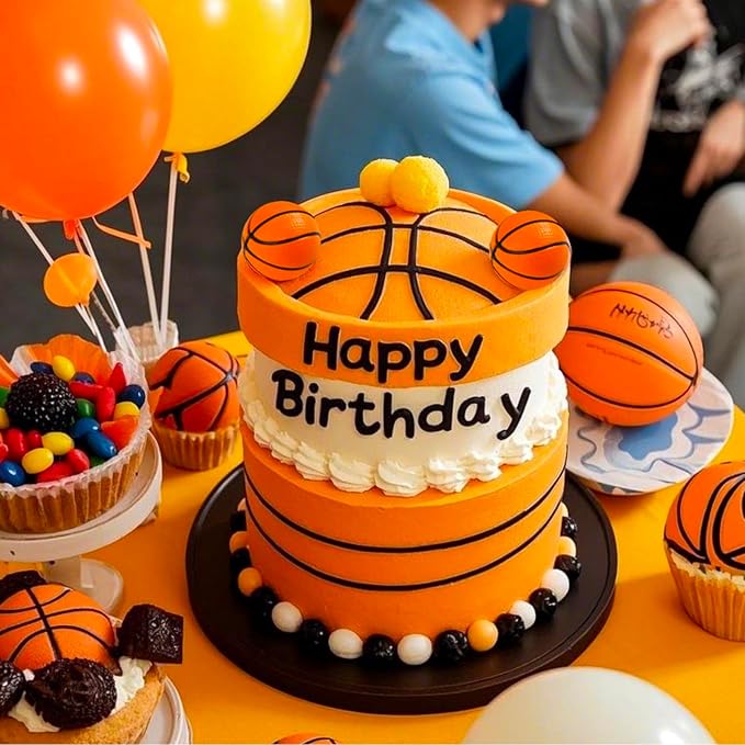 24Pcs Basketballs Cupcake Toppers Foam Sports Ball Cupcake Picks for Baby Shower Kids Basketball Theme Birthday Party Cake Decorations Supplies