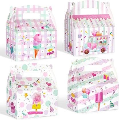 WERNNSAI 12 Pack Ice Cream Party Boxes - Ice Cream Birthday Decorations Summer Party Favor Boxes for Girls Kids Pink Purple Popsicle Candy Gift Box for Birthday Holiday Decoration