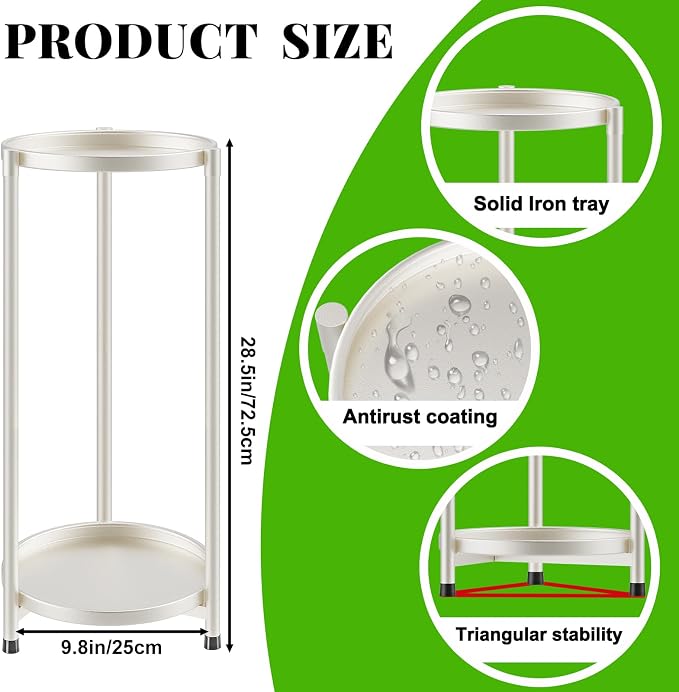 2 Tier Plant Stand Indoor Tall, White Corner Tiered Round Plant Stand for Indoor Multiple Plants, Metal Flower Pot Stands Outdoor Holders Plant Shelf Display Rack for Balcony Living Room