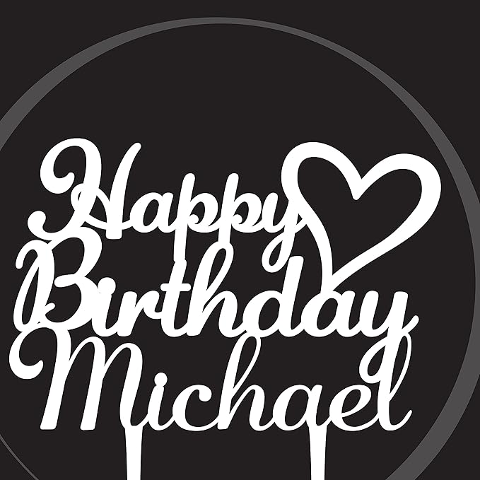 Personalized Birthday Cake Topper - Happy Birthday Cake Toppers w/Name and Heart - Custom Acrylic Cake Decorations, Birthday Cake Topper for Birthday Party - 2 Glitter Acrylic Option