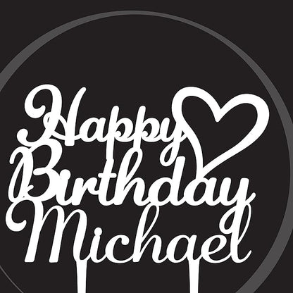Personalized Birthday Cake Topper - Happy Birthday Cake Toppers w/Name and Heart - Custom Acrylic Cake Decorations, Birthday Cake Topper for Birthday Party - 2 Glitter Acrylic Option