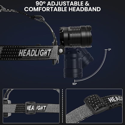 azamine LED Headlamp Rechargeable 2Pack, 99000 Lumens Bright Head Lamp, 90° Adjustable Head Lights for Forehead with 3 Modes, Long Runtime & Waterproof Headlamps for Adults Camping Hiking
