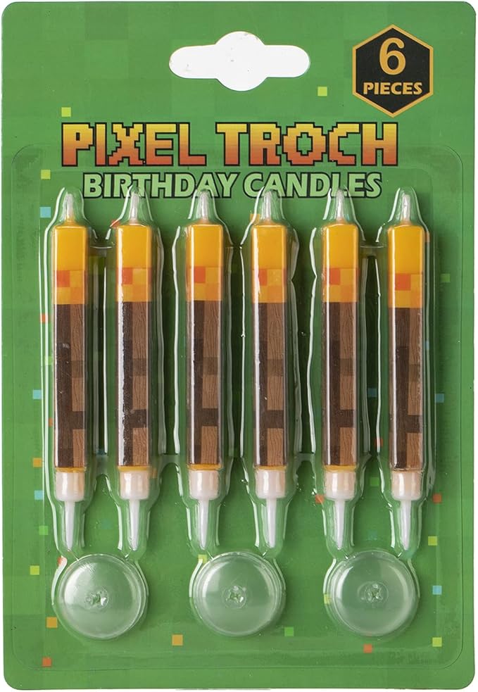 Pixel Birthday Candles for Cake, Video Game Themed Cake Candles, Fun Cupcake & Cake Toppers for Boys, Kids Birthday Decorations Party Supplies, Miner Party Favors & Birthday Gifts, 6 Pack