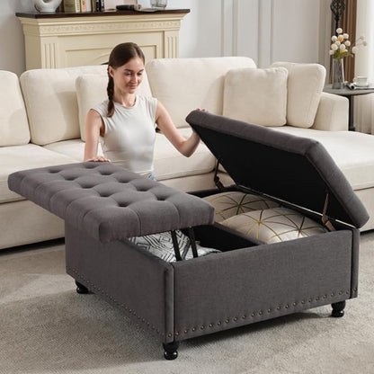 Tbfit Large Square Storage Ottoman Bench, Tufted Upholstered Coffee Table