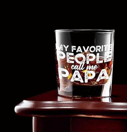 Nogrit My Favorite People Call Me Papa Whiskey Glasses 10 oz, Papa Dad Gifts for Father's Day Birthday from Son Daughter Old Fashioned Rocks Glasses for Men Drinking Cocktail Scotch Vodka Tequila Rum