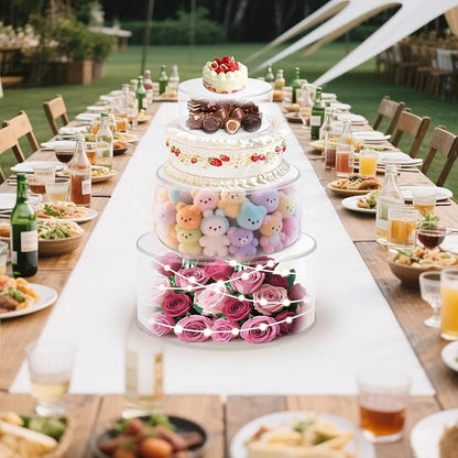 2Pcs Acrylic Cake Display Stand 8'' 12'' Round 2Tier Clear Cylinder Cake Box for Wedding Birthday Party Decor (8 /12 Inch)