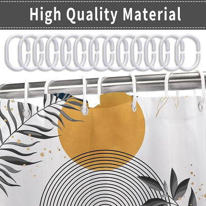 Boho Mid Century Shower Curtain, Orange Blue Modern Minimalist Abstract Geometric Gold Plant Leaves Arch Bathroom Curtains Waterproof Fabric Buthtub Curtain Set with Hooks 72" Wx72 L