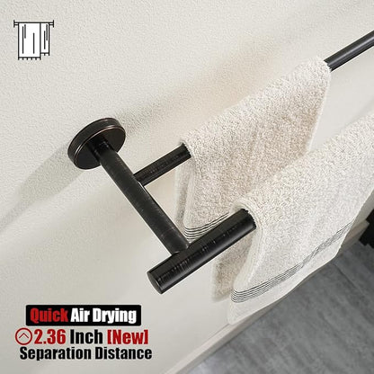 JQK Double Towel Bar Oil Rubbed Bronze, 15 Inch 304 Stainless Steel Thicken 0.8mm Towel Rack Holder for Bathroom Washcloths and Hand Towels, ORB Wall Mount, Useable Length 12 Inch, TB100L12-ORB