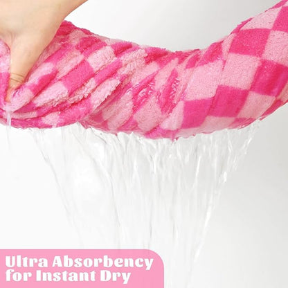 Jacquotha Hot-Pink Checkered Cotton Bath Towels Set of 2 - Cute Aesthetic Bathroom Towels for Women Girls Teens, Bathroom Decor 27.5" x 55"