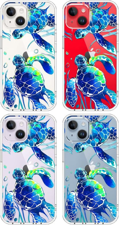 MOSNOVO for iPhone 13/14 Case | Military Grade 6.6ft Drop Tested | Clear with Sea Turtles Design