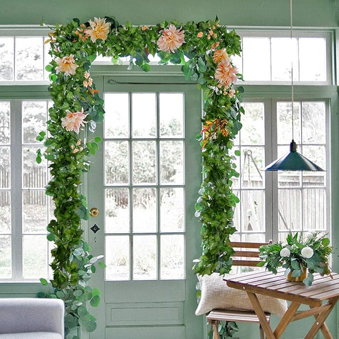 DearHouse 84 Feet 12 Strands Artificial Ivy Leaf Plants Vine Hanging Garland Fake Foliage Flowers Home Kitchen Garden Office Wedding Wall Decor, Green