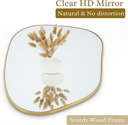 PERFNIQUE Irregular Wall Mirror Asymmetrical Mirror, 27''x19'' Gold Mirror for Bathroom Bedroom Living Room Entryway, Decorative Modern Wall Decor, Wall Mounted Mirror (Gold, 27''x19'')