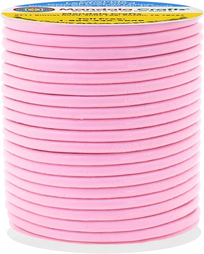 Mandala Crafts Round Genuine Pink Leather Cord for Jewelry Making – 3mm Cowhide Leather Rope String Lace for Kumihimo – 20 Yards Cowhide Craft Cording Spool