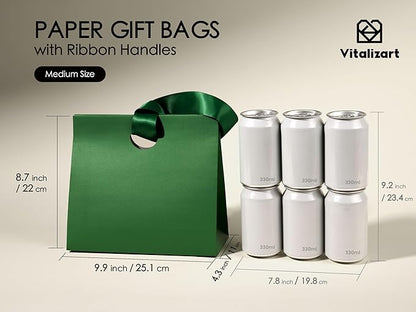 Vitalizart Paper Gift Bags With Ribbon Handles Set of 10 Assorted Colors Bulk Reusable For Gift Wrap Girls Kids Birthday Bridal Shower Party Favors Goodie Bags Candy Christmas 9.84"x4.33"x8.66" Medium