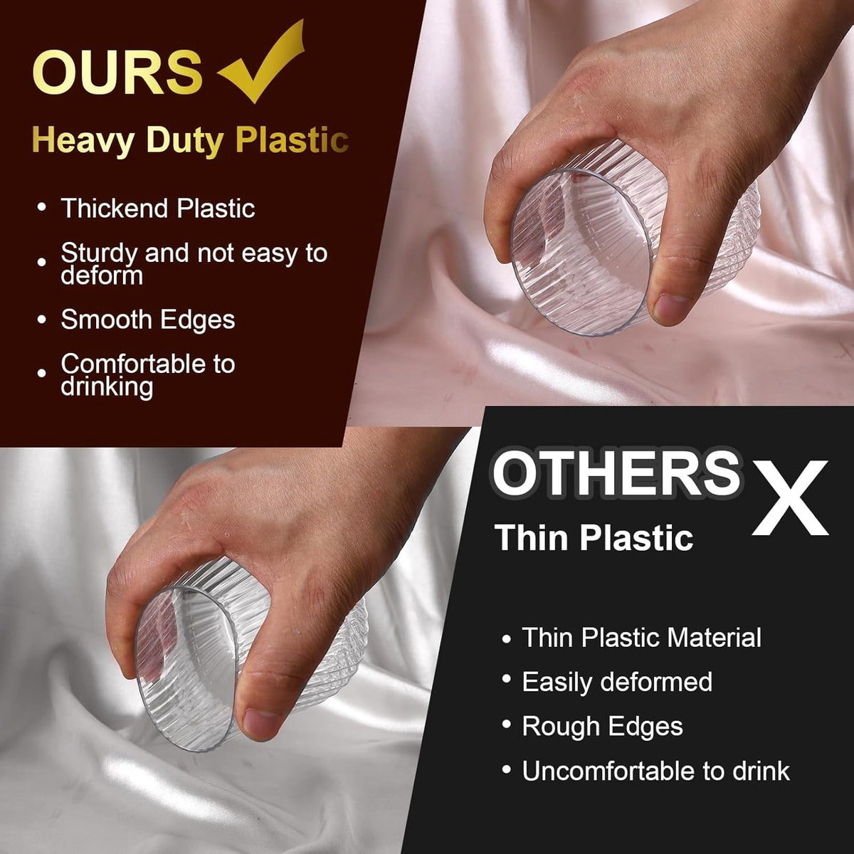 40 Pack Plastic Ribbed Wine Glasses, 14Oz Origami Disposable Wine Glasses Unbreakable Clear Plastic Cocktail Glasses Recyclable Shatterproof Reusable Wine Cups (14oz 40pack)