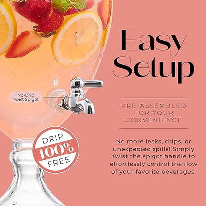 Beverage Dispenser for Countertop - 1 Gallon Large Glass Drink Dispenser w/Spigot & Lid - Party Drink Dispenser for Sweet Tea Lemonade Punch Water, Juice Dispensers for Parties