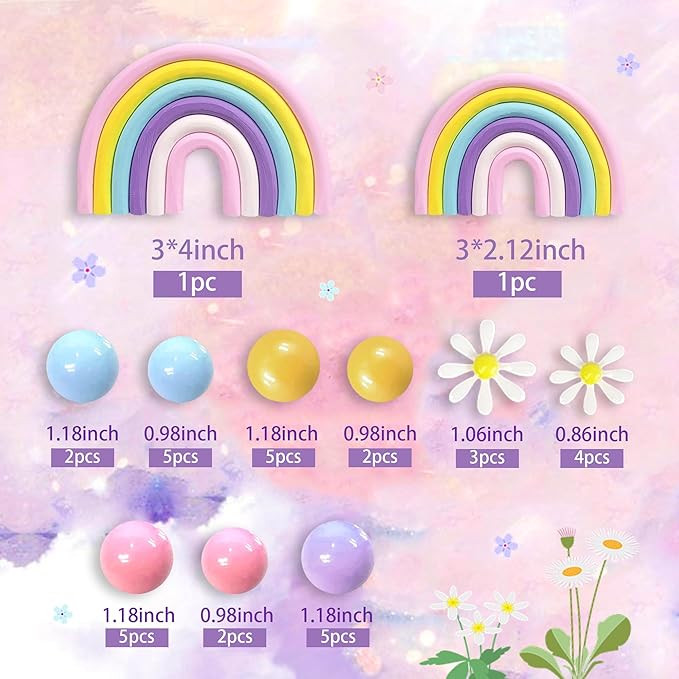 35 PCS Groovy Cake Toppers Boho Cake Topper Hippie Birthday Decorations with Flower Rainbow Balls for Boho Groovy Theme Birthday Supplies