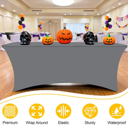 Smiry 2 Pack Spandex Table Cloth 6FT, Elastic Fitted Stretch Tablecloths, Washable and Wrinkle Free Rectangular Patio Table Cover for Outdoor, Wedding, Banquet & Parties (Grey, 72Lx30Wx30H Inch)
