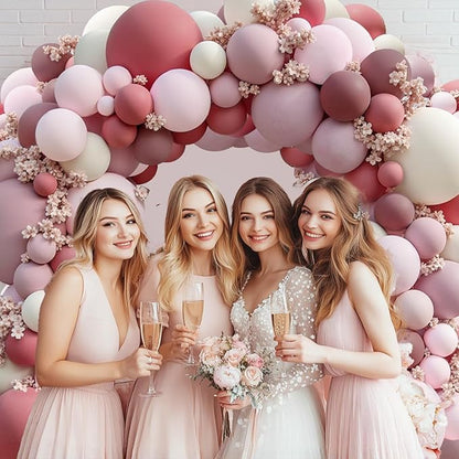Dusty Rose Pink Balloon Arch Kit, Double Stuffed Pastel Light Pink Balloons With Peach Blush Beige Light Muave Balloon for Birthday Wedding Graduation Party Decorations